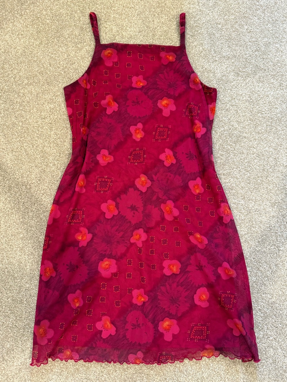 Vintage Fuchsia and Coral Floral Slip Dress